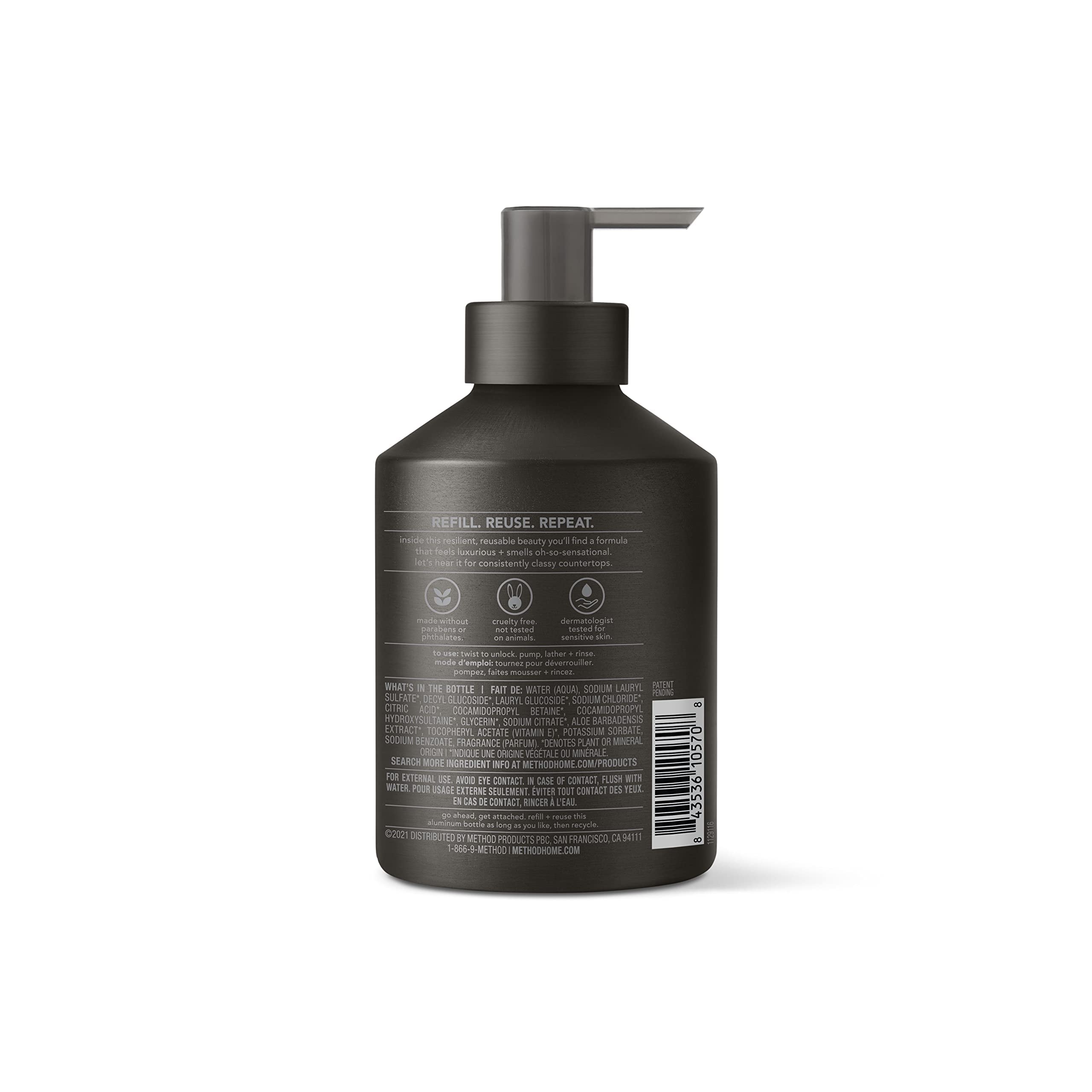 Method Gel Hand Soap & Body Wash - Vetiver Amber Scent, 28oz Reusable Black Aluminum Bottle with Biodegradable Formula | Perfect for Bathroom, Kitchen & Travel Use