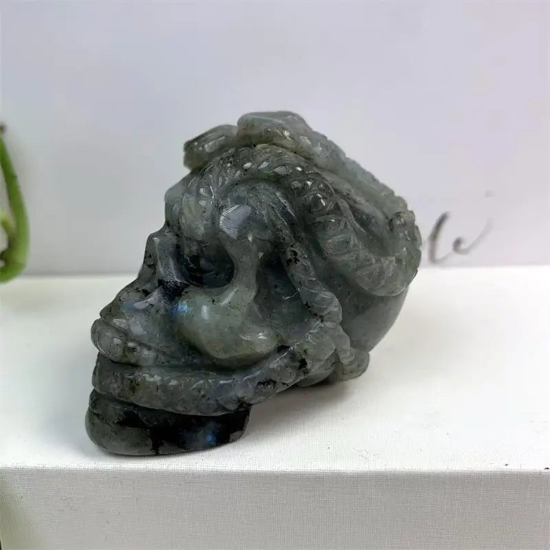 6cm Natural Labradorite Crystal Snake Skull Carving - Healing Energy Stone for Meditation & Home Decor | Unique Halloween Gift & Spiritual Decor (1 Piece) | Perfect for Altars, Crystal Collections & Gothic Decorations