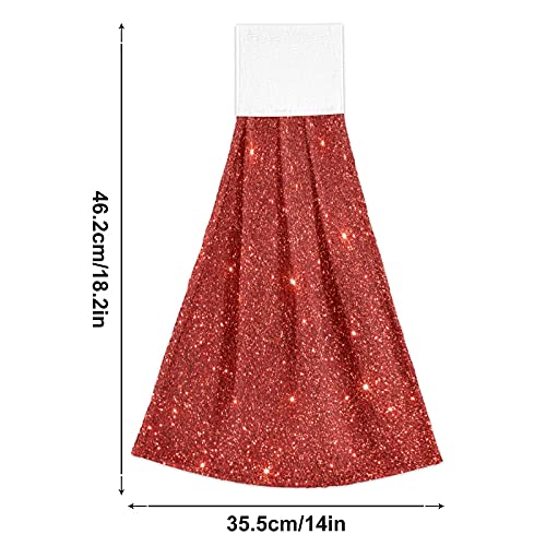 Red Glitter Christmas Kitchen Towels - 2PCS Absorbent Shiny Bathroom Hand Towels with Hanging Loop, Soft Dish Cloths for Oven, Stove Handle & Tabletop - Perfect for Holiday Decor, Dish Drying & Festive Home Decorating