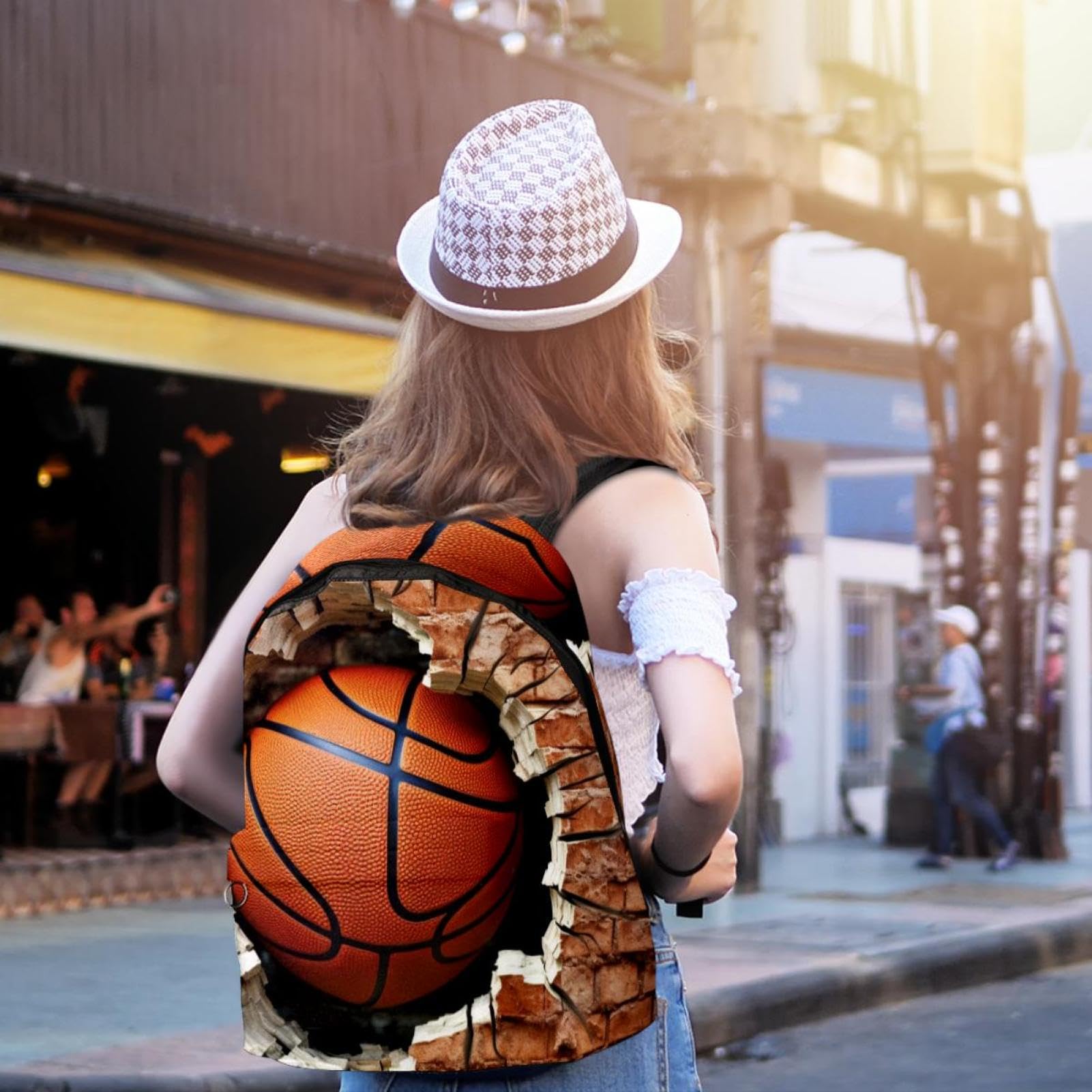 Men's & Women's Travel Backpack with Ball Basketball Wall Texture - Durable & Stylish for Hiking, Gym, Work & Daily Commute
