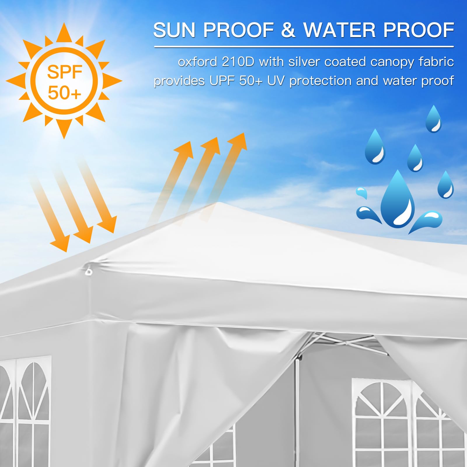 Rovibek 10x20 Pop Up Canopy Tent - Water Resistant Instant Shelter with Sandbags & Storage Bag for Outdoor Parties, Camping, Beach, BBQ, and Backyard Events - White