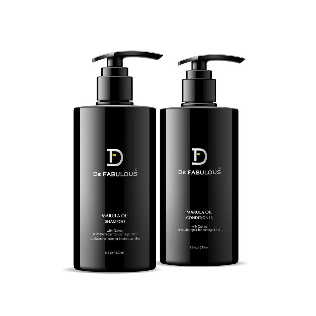 DE FABULOUS | Marula Oil Shampoo & Conditioner Set for Dry, Damaged Hair - Sulfate Free, Hydrating Hair Care Duo for Smooth, Shiny Locks - Perfect for Daily Use & Salon Quality Results