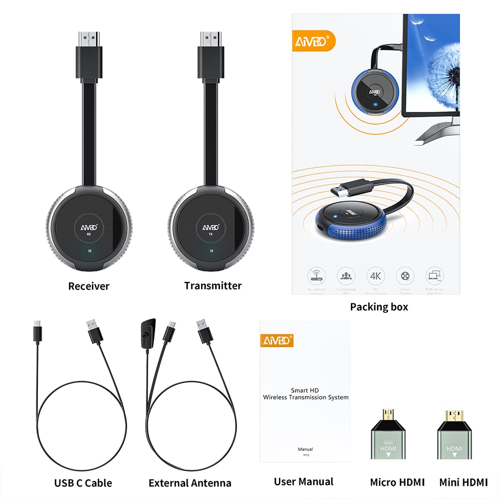 TIMBOOTECH 4K Wireless HDMI Transmitter & Receiver - 5G Streaming Extender for Laptop, Camera, TV Box, DVD, Phone to Monitor/Projector/HDTV (165ft Range) - Perfect for Home Theater, Gaming & Office Presentations