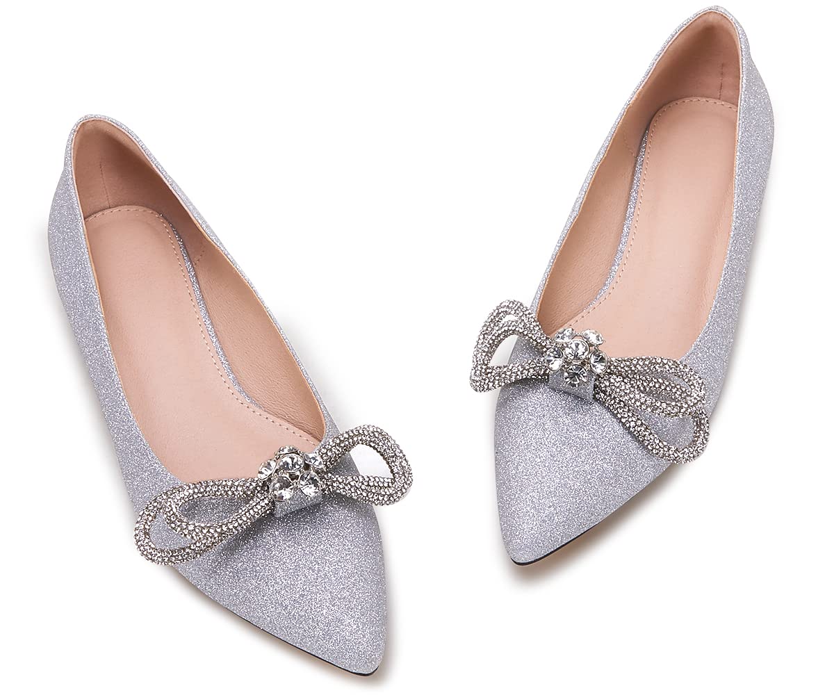 VETASTE Women's Ballet Flats - Double Bow Pointed Toe Slip-On Ballerina Shoes for Work, Office & Casual Wear | Comfortable & Stylish Women's Flats for Everyday Use