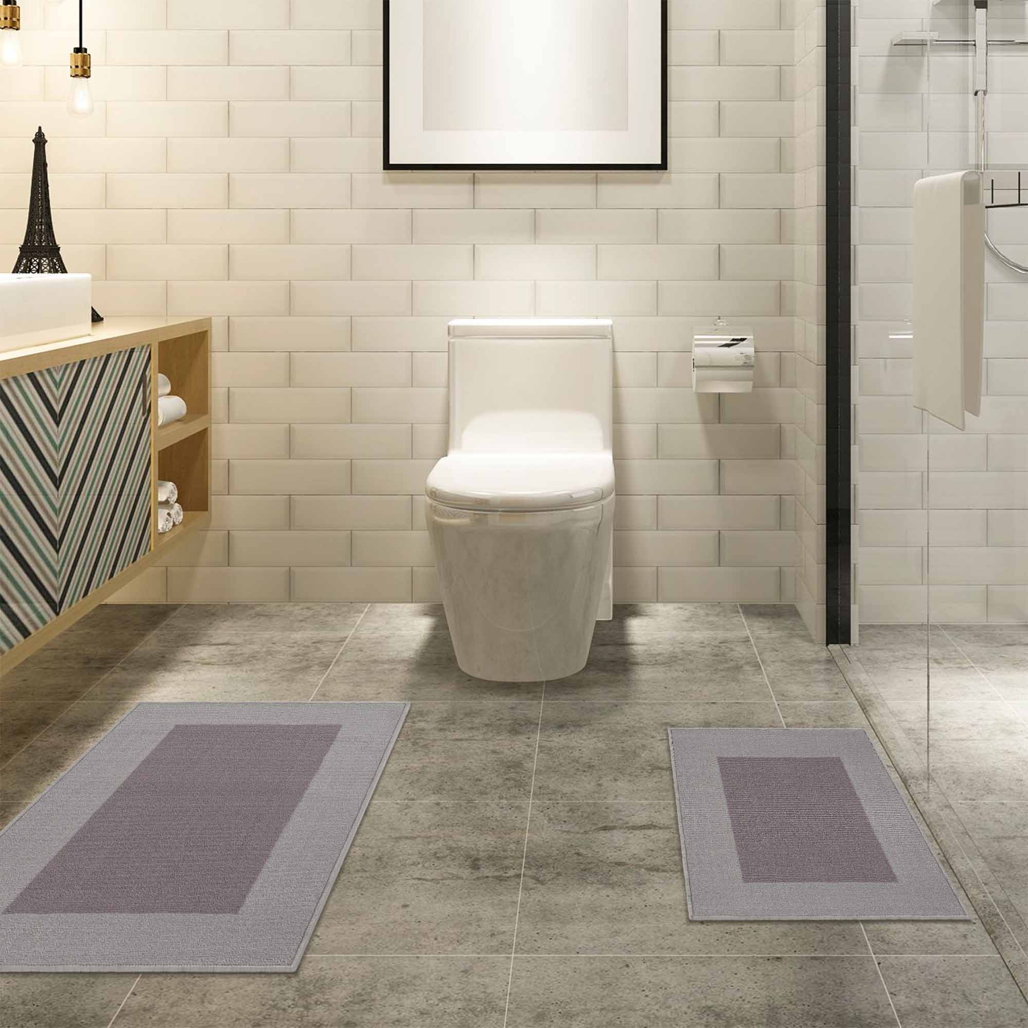 Non-Slip Bath Rug Set - Machine Washable, Super Absorbent & Quick Dry Bathroom Mat for Safety - Perfect for Bathroom, Shower, and Vanity Areas