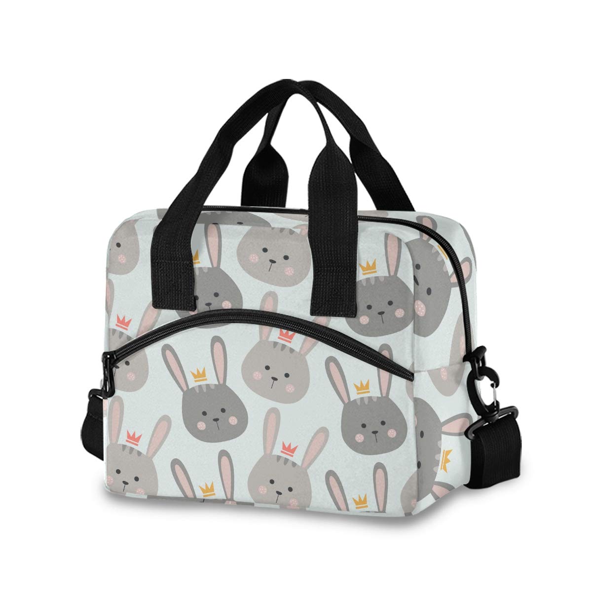 Cute Insulated Rabbit Bunny Lunch Bag for Women & Men - Reusable Cooler Tote with Detachable Shoulder Strap & Carry Handle - Perfect for Work, School, Picnic & Outdoor Activities