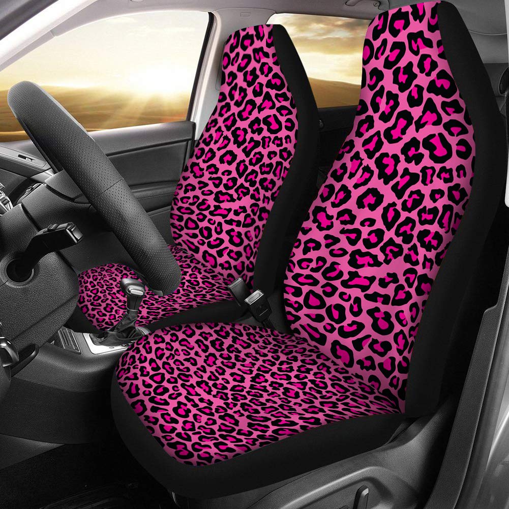 UNICEU Chic Pink Leopard Print Car Seat Covers for Women - Universal Fit for Cars, SUVs & Trucks | Soft & Stylish Front Seat Protectors | Perfect for Daily Commute, Road Trips & Gift Giving