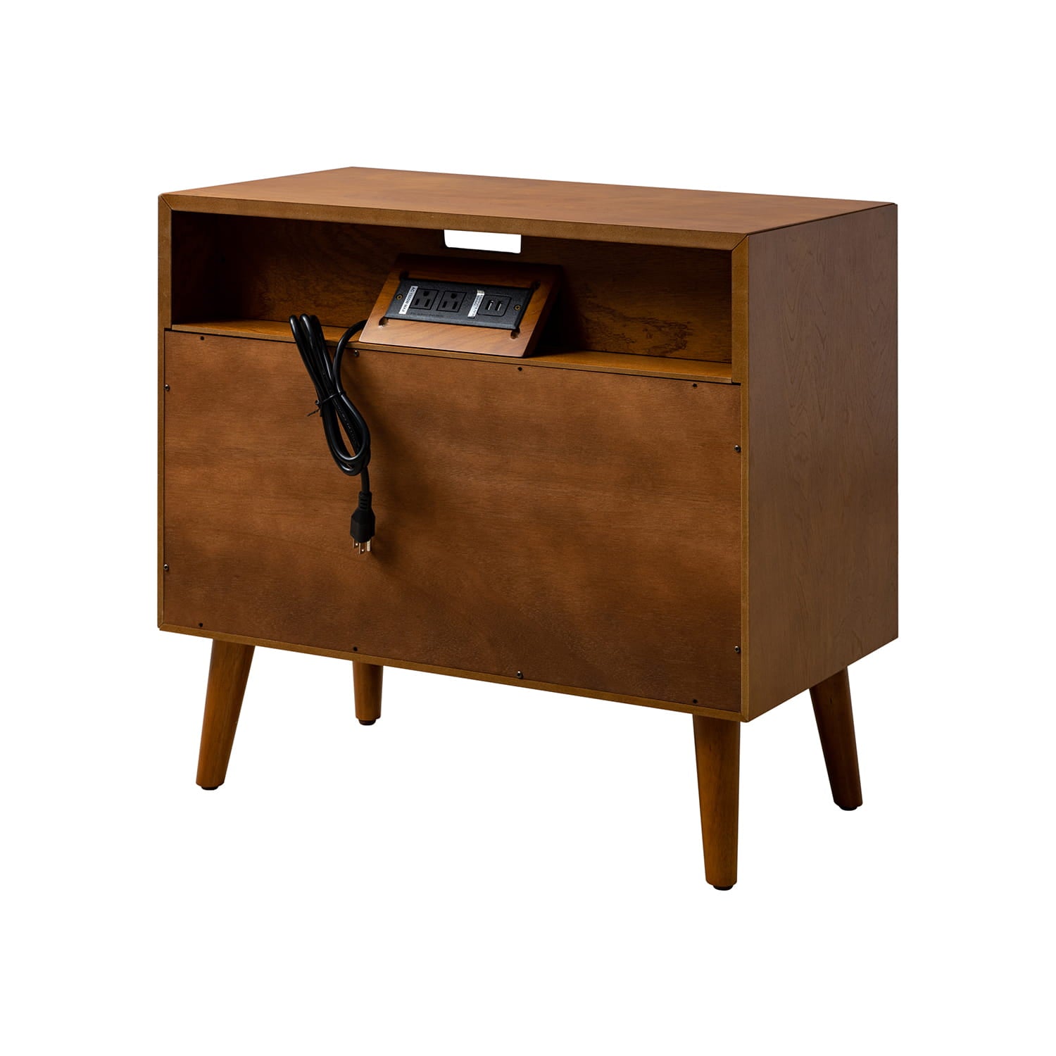 Mid Century Modern Nightstand with 2 Drawers & Built-in USB Outlets - Stylish Bedside Table for Bedroom, Living Room, or Office