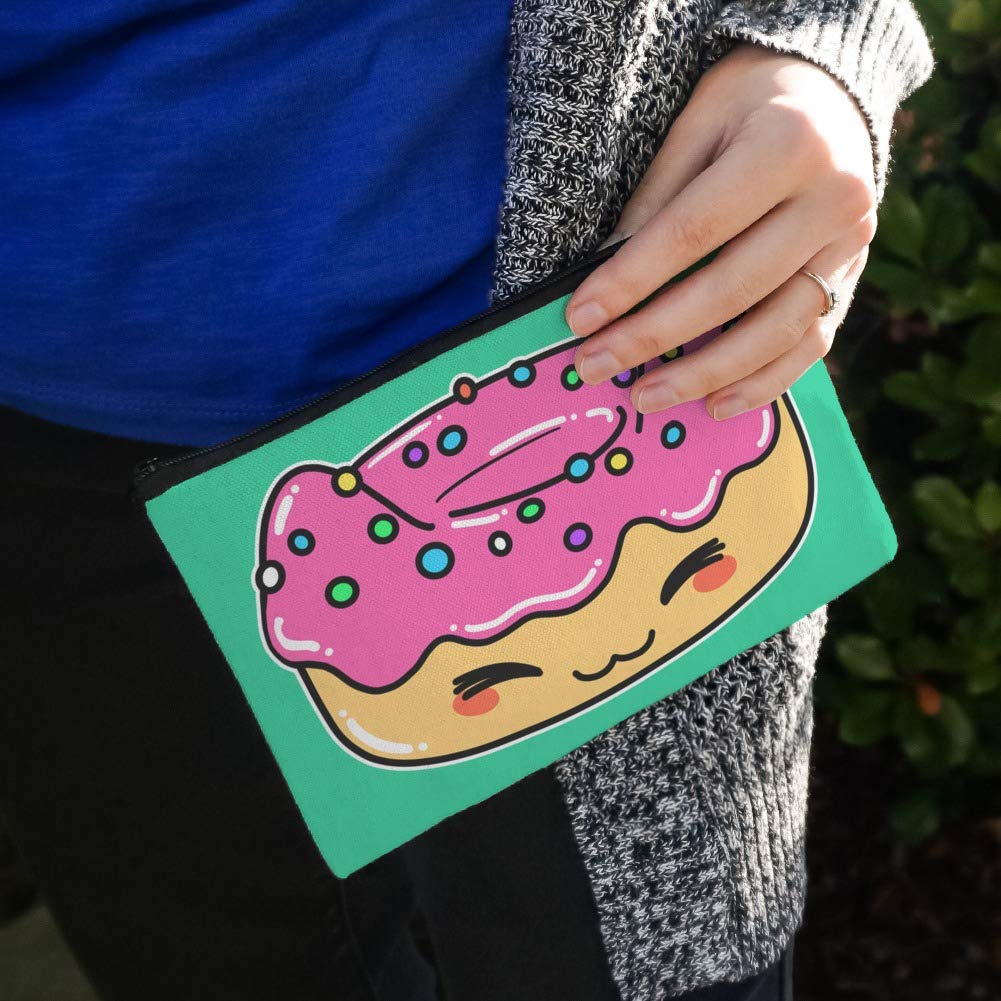 Cute Kawaii Cat Donut Makeup Cosmetic Bag Organizer Pouch - Waterproof Travel Toiletry Case for Women & Girls - Perfect for Makeup Storage, Travel Essentials, and Gift Giving