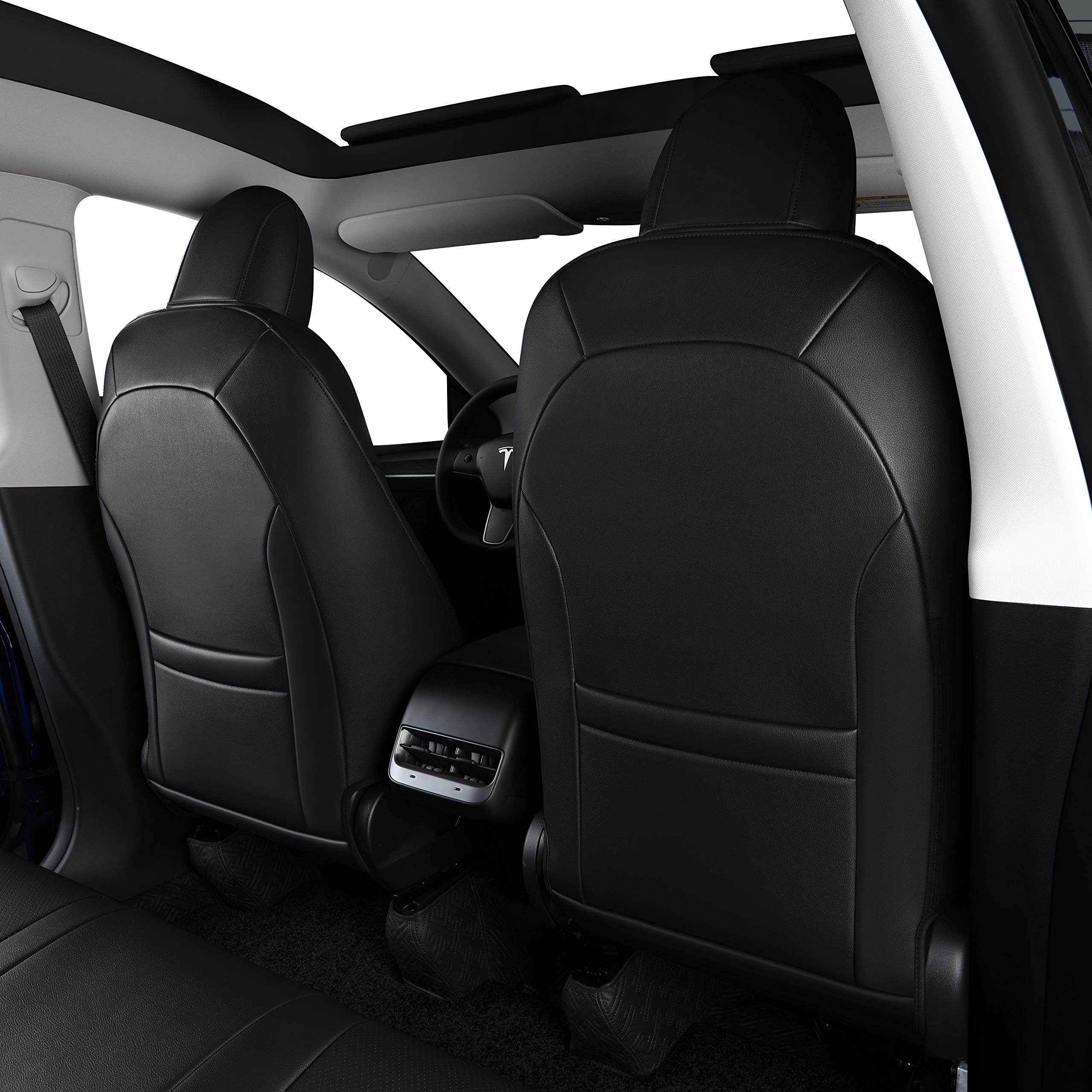 Premium Custom Fit Tesla Model Y Seat Covers (2020-2024) - Synthetic Leather Car Seat Protectors - Lichi Black - Perfect for Road Trips & Daily Commutes