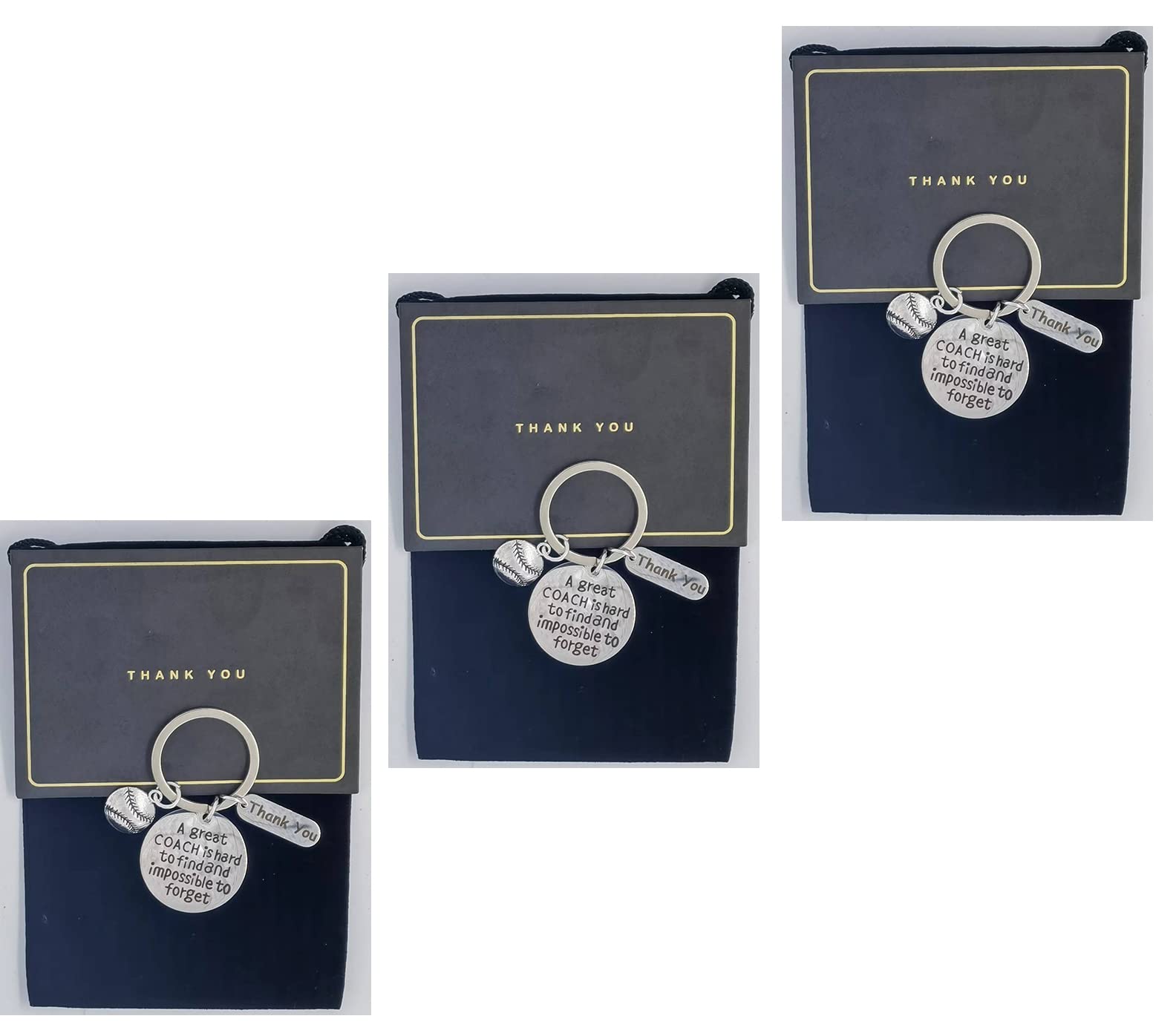 3/6 Pcs Thank You Keychain for Coaches - Best Appreciation Gifts for Baseball, Football & Soccer Coaches - Silver Key Chain with Gift Packaging (1.18x1.18 Inch) - Perfect for End of Season Awards, Teacher Appreciation & Retirement Gifts