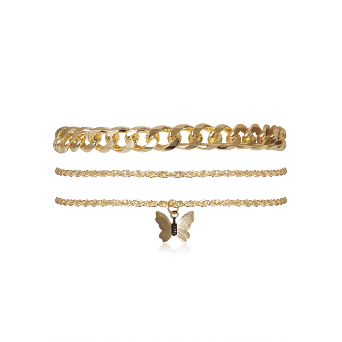JO WISDOM 18K Gold Alloy Butterfly Charm Anklet Bracelet for Women - Layered Adjustable Ankle Chain Jewelry for Beach, Summer, Vacation & Boho Style Outfits