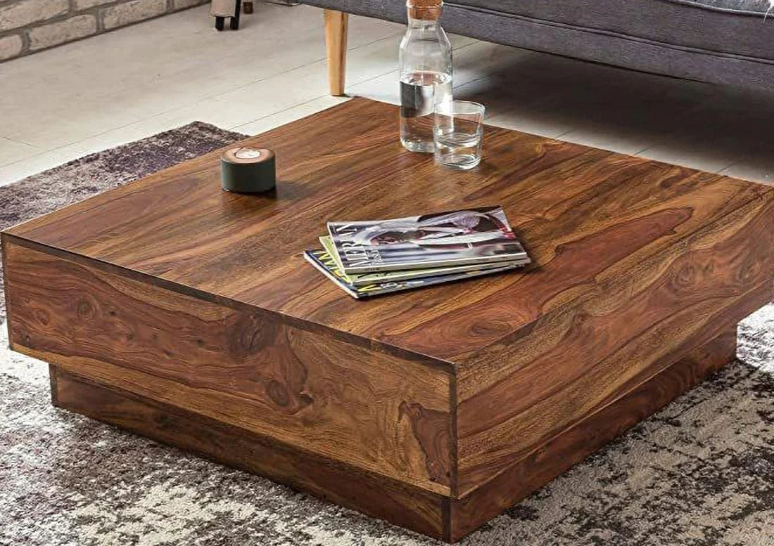Gfine Sheesham Wood Coffee Table 85x85x30cm - Modern Square Living Room Furniture for Home Decor & Small Space