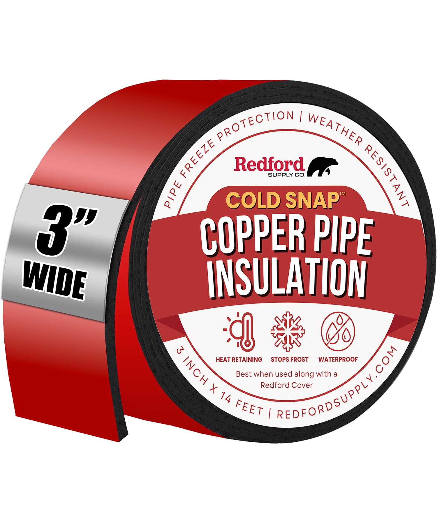 3 Inch Copper Pipe Insulation Tape - Self-Adhesive Foam Wrap for Water Pipes, HVAC & Outdoor Plumbing - Weatherproof Rubber Foam Tape (3 in x 14 ft) - Prevent Freezing & Energy Loss in Winter