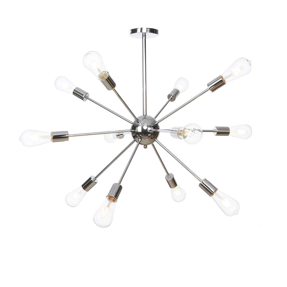 8-Light Gold Sputnik Chandelier - Mid Century Modern Adjustable Ceiling Light Fixture - Vintage Pendant Lighting for Kitchen, Dining Room, Living Room - Chrome Finish - 12-Light Option - Perfect for Retro Home Decor & Statement Lighting