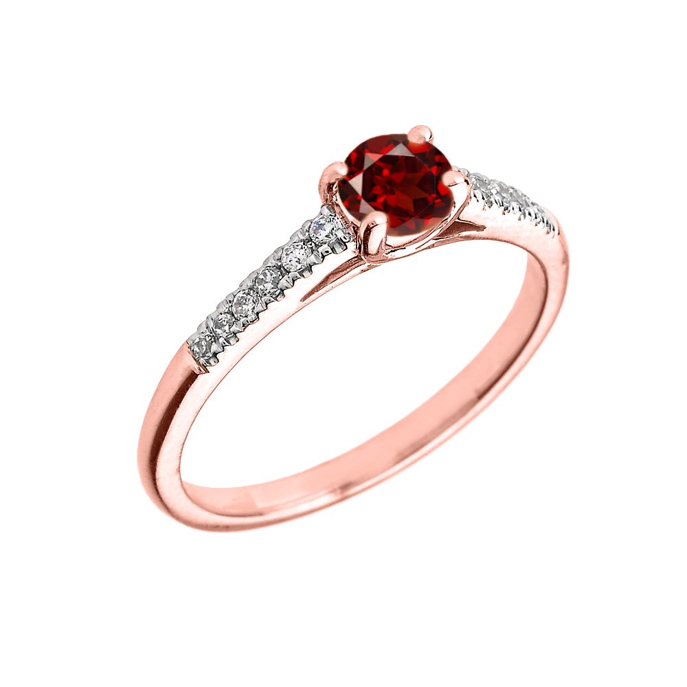 10K Rose Gold Diamond & Garnet Engagement Ring for Women - Elegant Wedding Proposal Jewelry Gift for Anniversary, Valentine's Day & Special Occasions