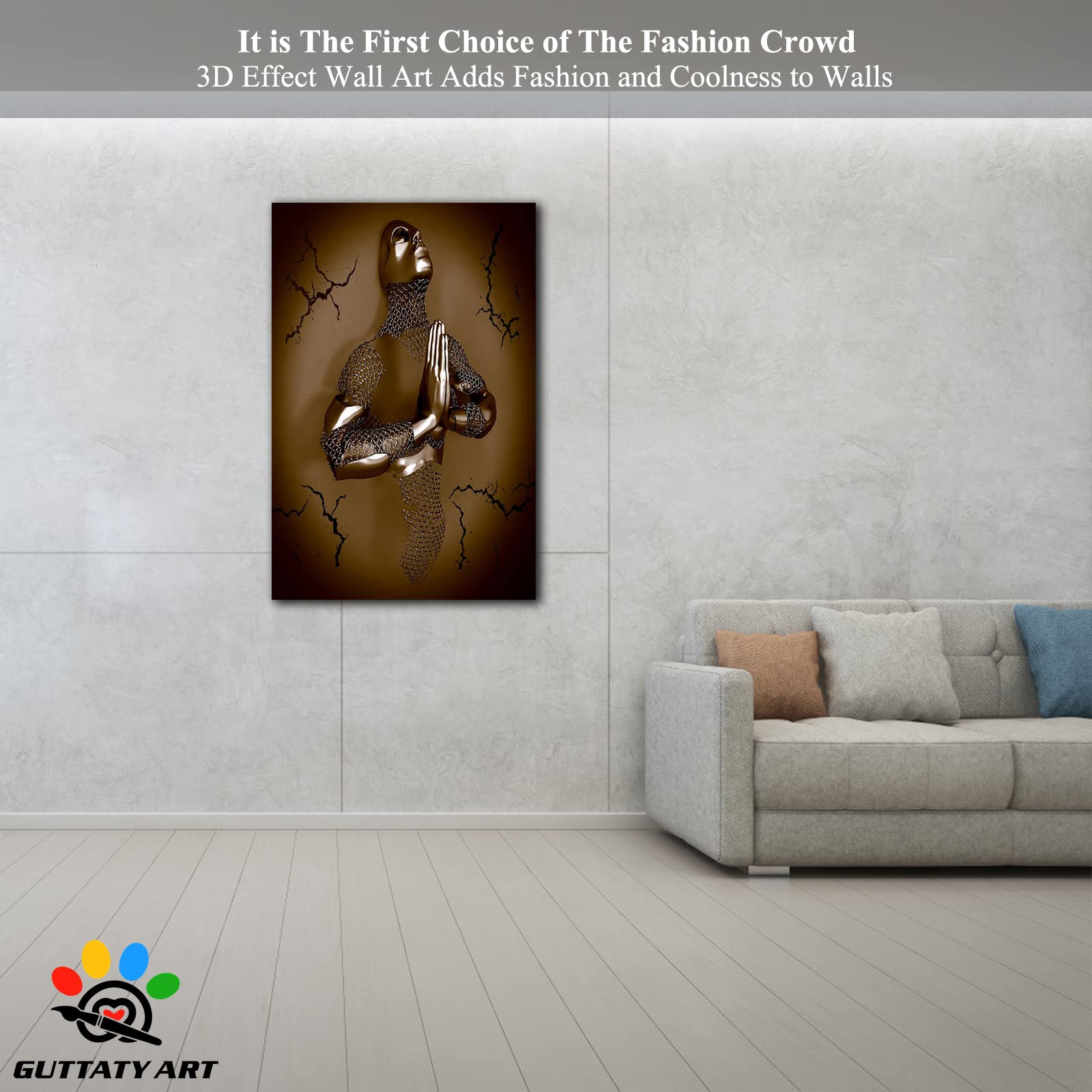 3D Metal Effect Love Heart Gray Canvas Wall Art - 28x40 Inches, Brown Yoga Pose Wall Decor for Living Room & Bedroom, Romantic Valentine's Day Gift for Couples | Perfect for Home Decor, Wedding Anniversary Present & Meditation Space Enhancement
