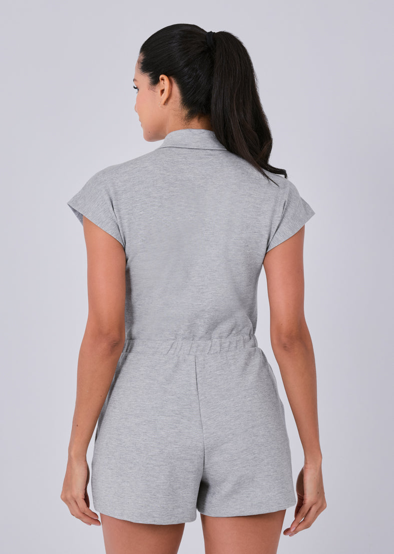 Comfortable Grey Marl Lounge Romper for Women - Soft & Stylish All-Day Wear - Perfect for Home, Travel, and Relaxation