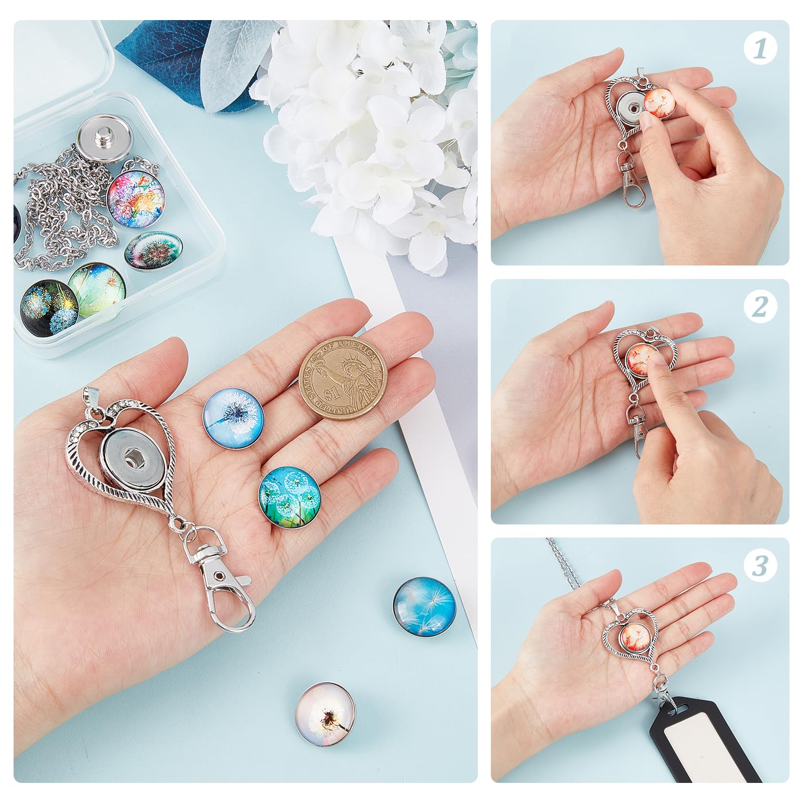 12Pcs Snap Button Lanyard Set - Breakaway Necklace for Office, School & Gifts