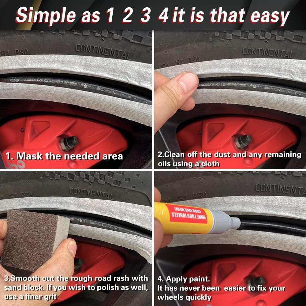 Black Wheel Scratch Repair Kit - Universal Gloss Black Rim Touch Up Paint & Curb Rash Repair Pen | Perfect for DIY Wheel Restoration, Car Maintenance & Cosmetic Damage Fixes | Ideal for Alloy Wheels, Rims & Hubcaps