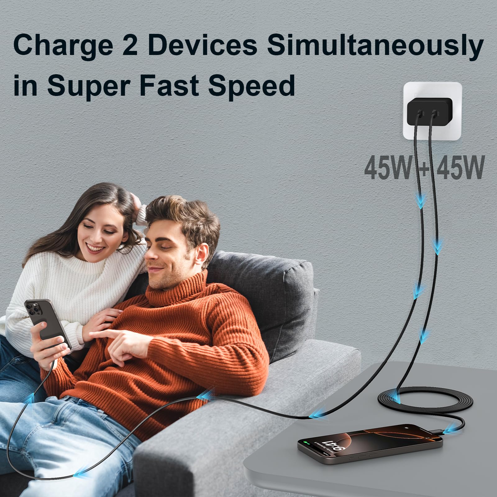 45W Fast Charger for iPhone 16 Pro Max - Dual Port USB C Super Fast Charging Block with 10FT Long Cable - Compatible with iPhone 16/16 Pro/Max/15/ProMax Plus, Samsung Galaxy & Android Phones - Perfect for Home, Office & Travel Charging