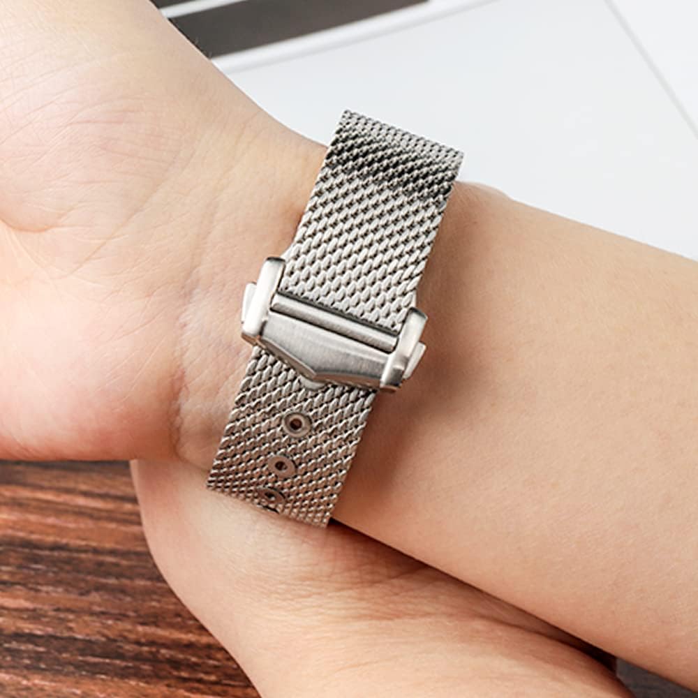 20mm Stainless Steel Mesh Watch Band for Men - Adjustable Woven Metal Bracelet Replacement Strap | Perfect for Dress Watches, Business & Formal Occasions