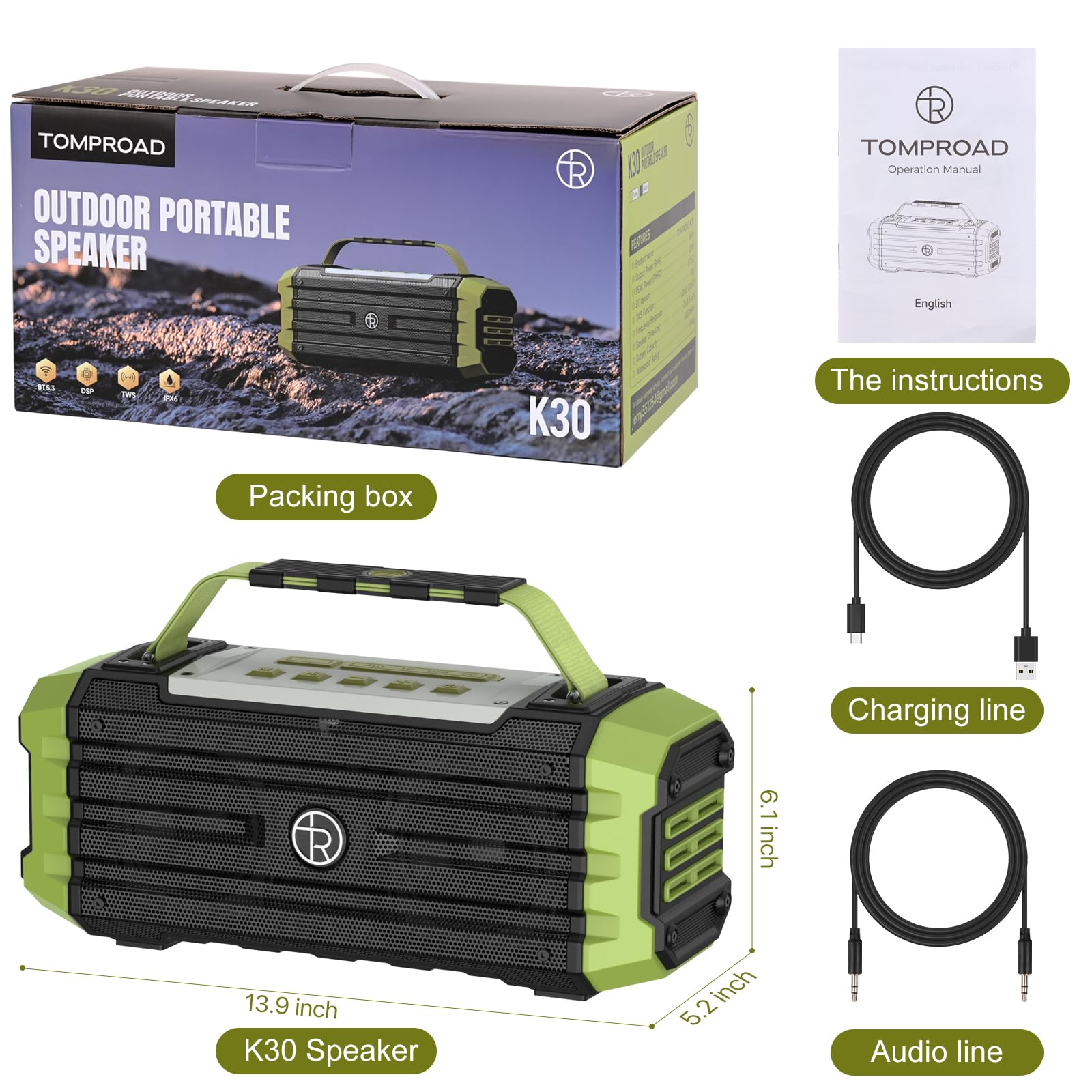 120W Portable Bluetooth Speaker with Deep Bass & TWS Pairing - 80W Wireless Hi-Fi Loudspeaker, IPX6 Waterproof, DSP Enhanced Sound - Perfect for Outdoor Camping, Beach Parties, Travel & Home Use