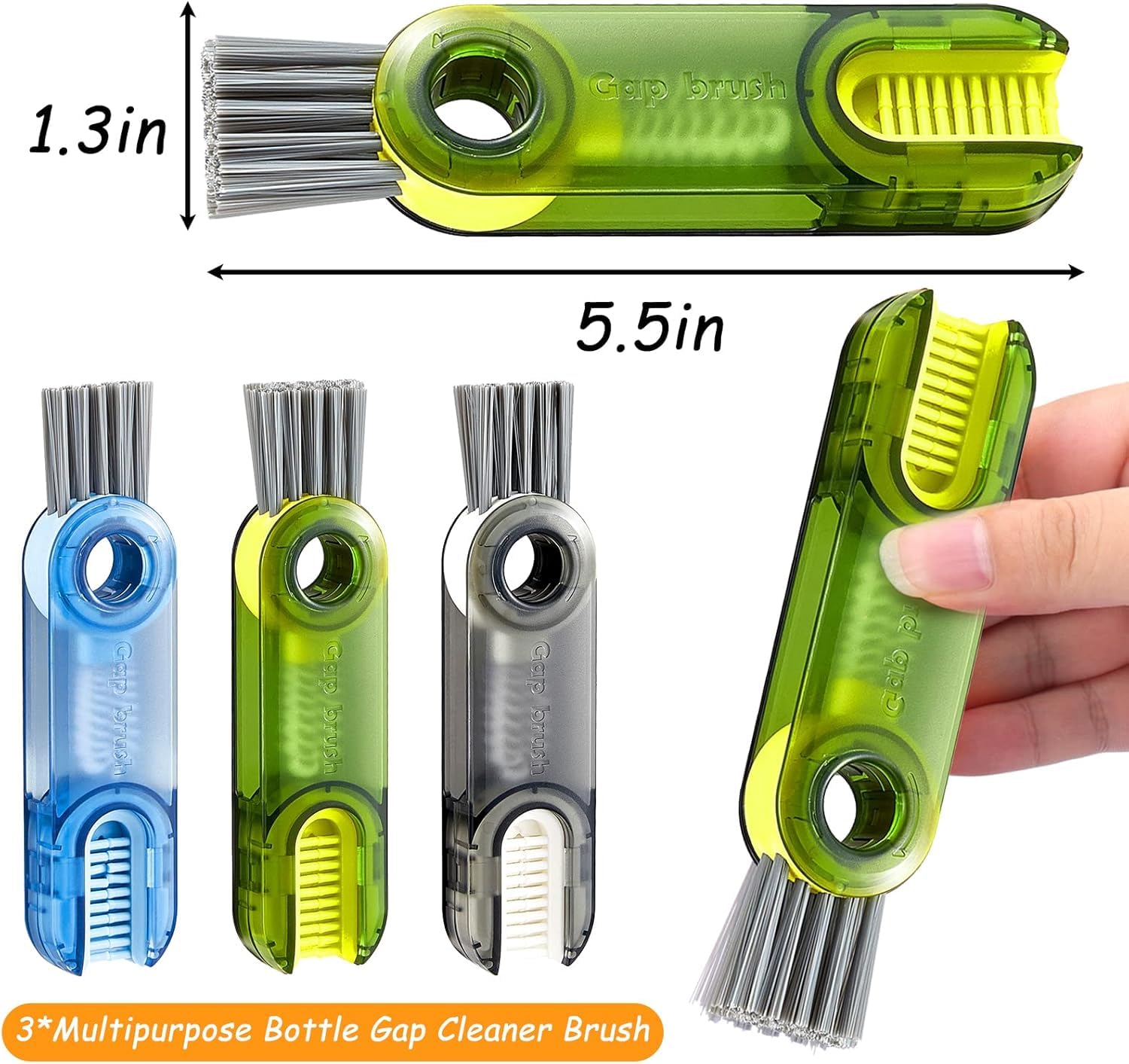 QUGAQULI 3-in-1 Multi-Purpose Cleaning Brush Set - Reusable Cup Cleaner, Bottle Brush & Straw Cleaner for Kitchen, Travel & Baby Bottles | Perfect for Teacups, Water Bottles & Hard-to-Reach Areas | Essential Home Cleaning Gadgets