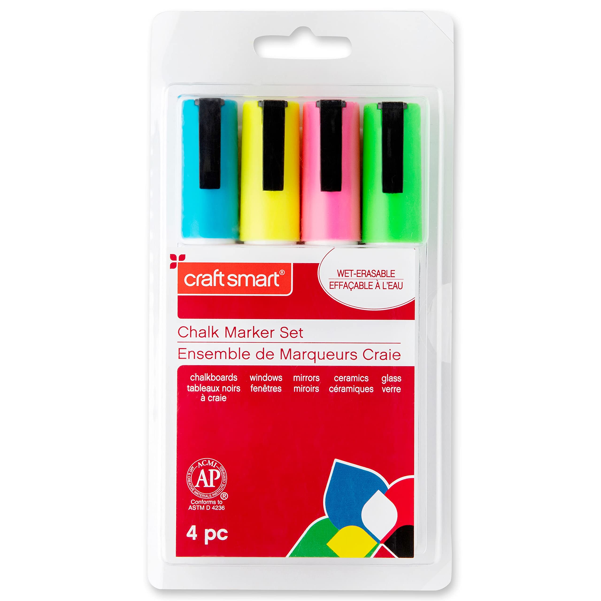 Vibrant Fluorescent Chalk Markers Set of 4 - Non-Toxic, Reversible Tips for Windows, Blackboards & Glass - Perfect for Restaurants, Classrooms & DIY Crafts
