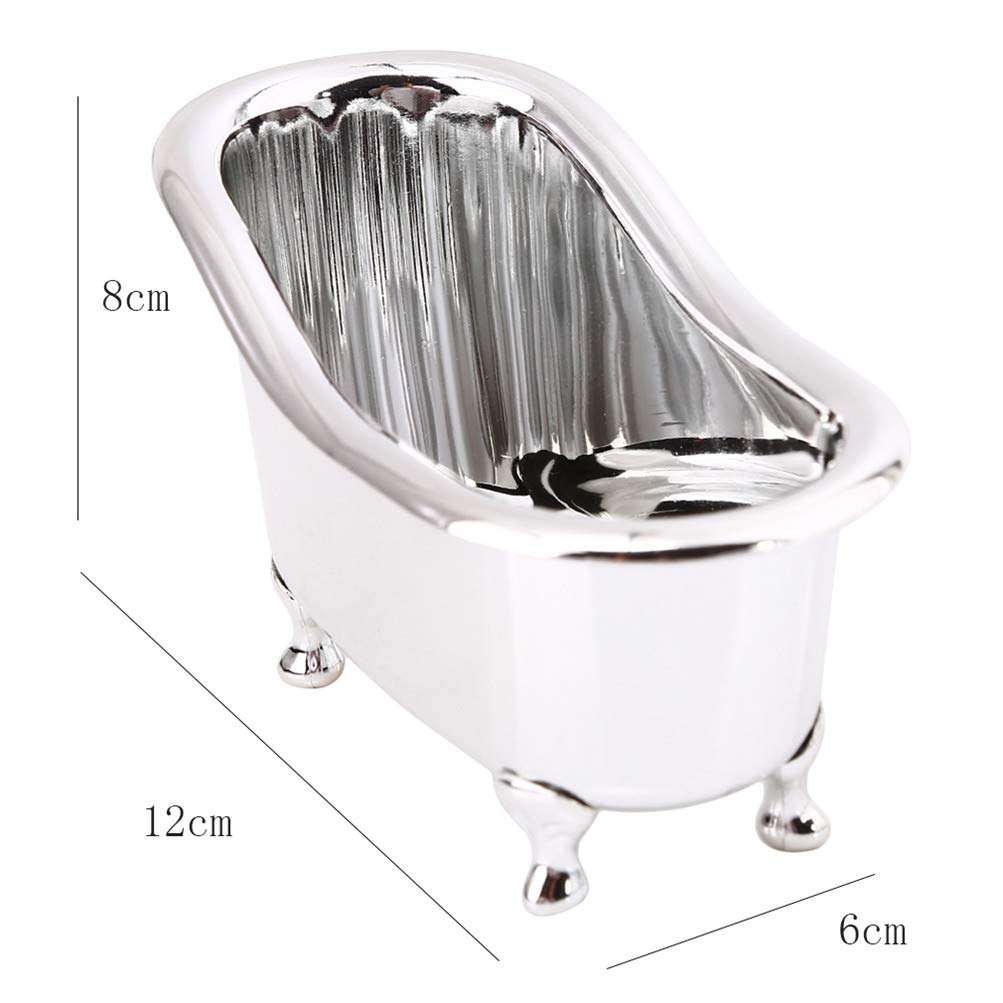 Mini Bathtub Storage Box for Jewelry & Makeup - Silver Desktop Organizer for Bathroom & Vanity