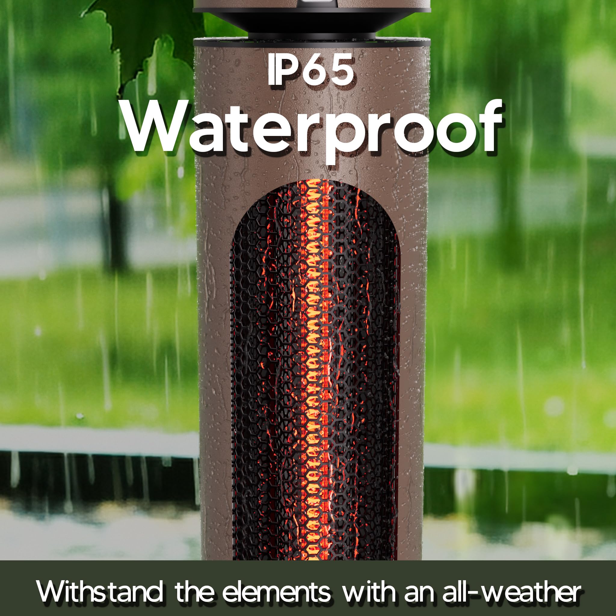 1500W Portable Outdoor Infrared Heater with 8 Heat Levels & 8H Timer - Carbon Fiber Tube Patio Heater with Tip-Over & Overheat Protection - IP65 Waterproof Electric Garden Heater (Brown) - Perfect for Patio, Deck, Garage, and Camping Use