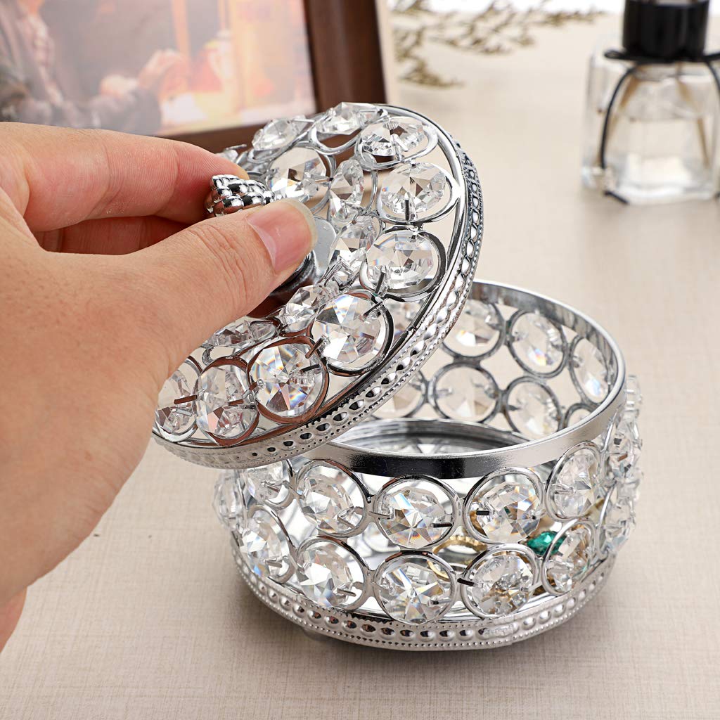 Hipiwe Crystal Mirrored Jewelry Box - Elegant Jewelry Organizer for Rings, Earrings & Necklaces - Decorative Keepsake Storage Box for Home, Bedroom & Travel - Perfect Gift for Women & Girls