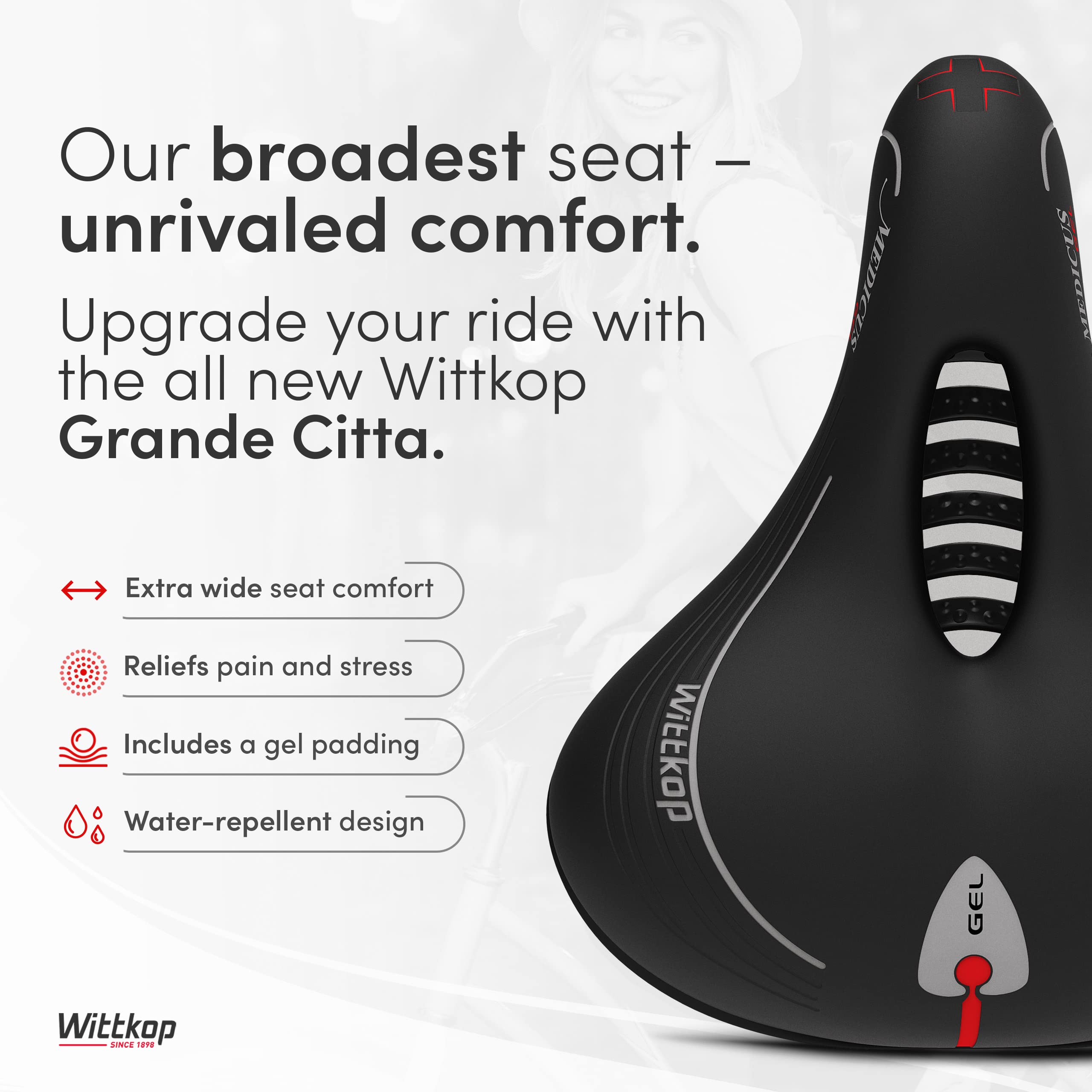 **Wittkop Oversized Comfort Bike Seat for Peloton Bike & Bike+ - Wide Replacement Saddle for Men & Women - Compatible with Spin, Road & Exercise Bikes - Perfect for Indoor Cycling, Gym Workouts & Long Rides**