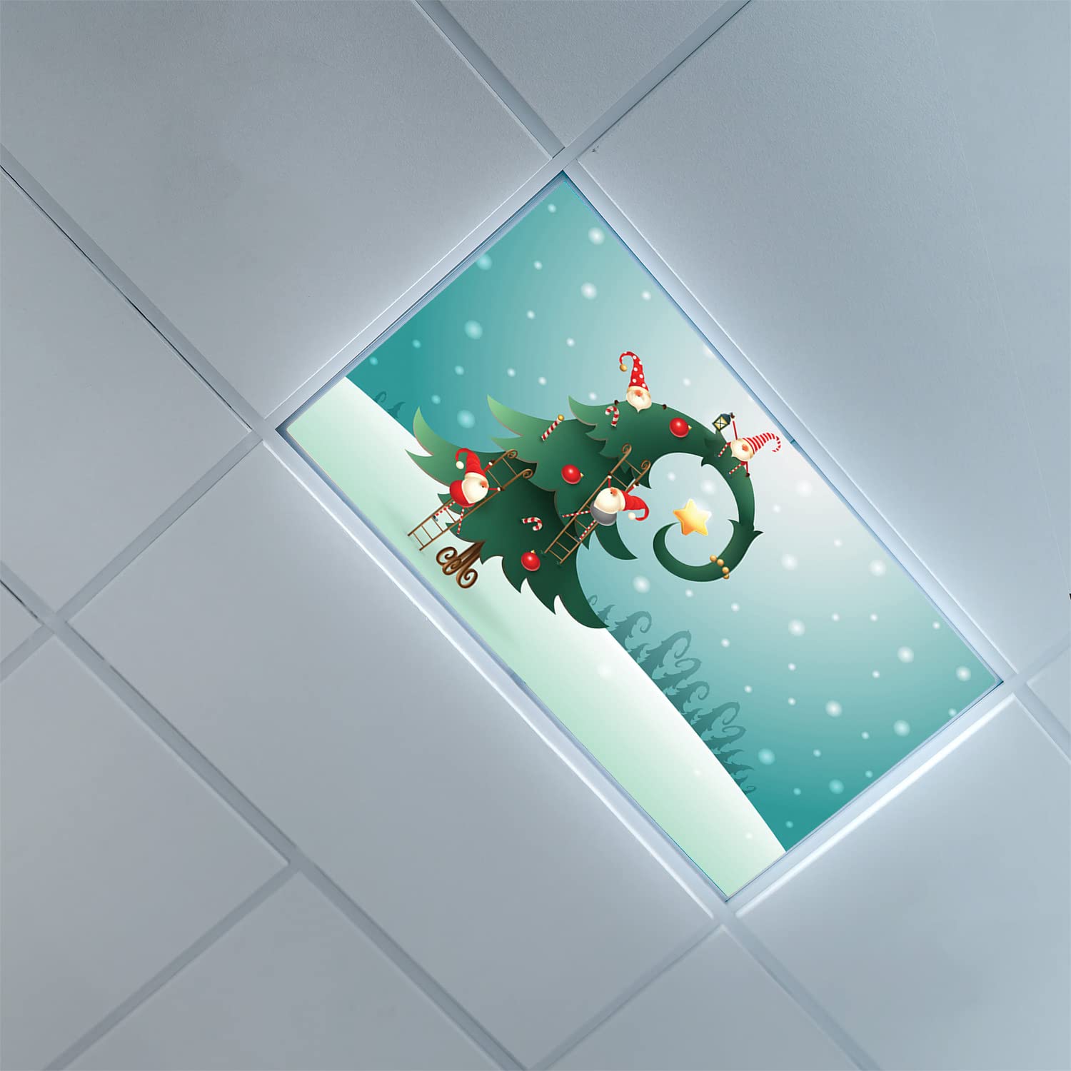 North Pole Pattern Fluorescent Light Covers - 2ft x 4ft LED Ceiling Light Diffuser Panels - Decorative Drop Ceiling Light Filters in Pale Turquoise Multicolor - Perfect for Home, Office, and Commercial Spaces
