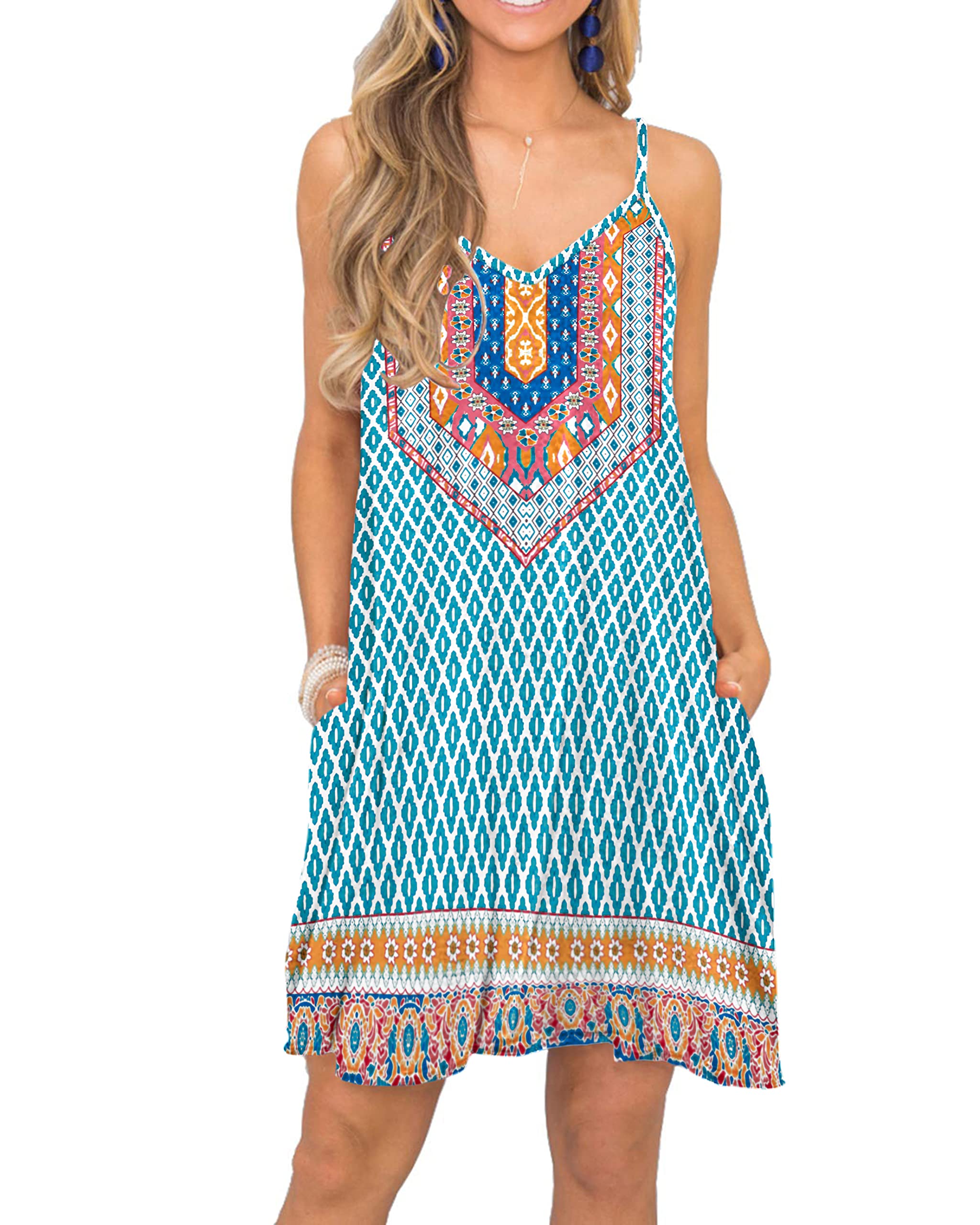 BEUFRI Women's Summer Spaghetti Strap Casual Swing Tank Dress with Pockets - Lightweight Beach Cover Up for Vacation, Poolside, and Outdoor Activities