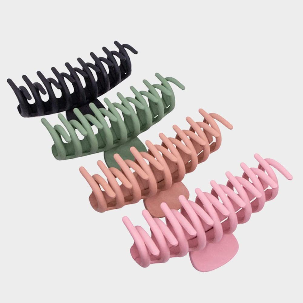 Minta Hair Claw Clips for Women and Girls - 4 Pack Non-Slip Jaw Clips (4.3 Inch, Black/Khaki/Pink/Green) - Perfect for Ponytails, Buns, and Updos - Great for Work, Gym, and Everyday Hairstyles
