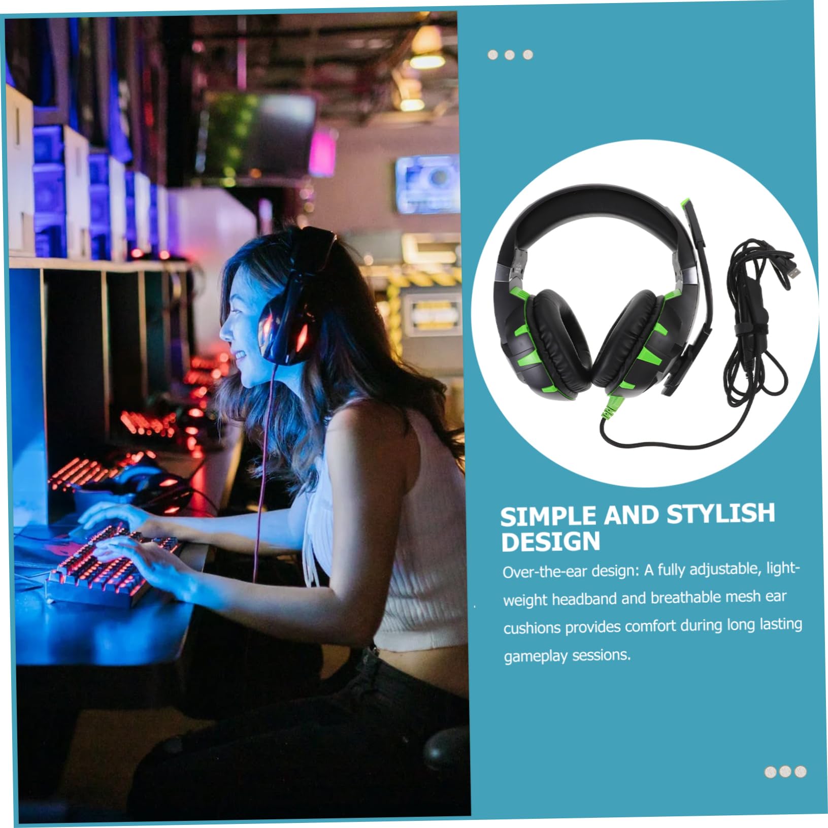 Mikikit Noise Cancelling Gaming Headphones with Microphone - Over Ear Stereo Sound Headset for PC, Laptop, PS5, Xbox - Comfortable for Long Gaming Sessions & Online Meetings