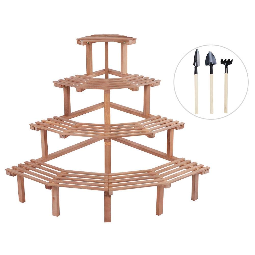 4-Tier Pine Wood Corner Shelf - Plant Stand for Flower Pots, Garden Decor & Indoor/Outdoor Display | Perfect for Small Spaces, Balconies & Patios