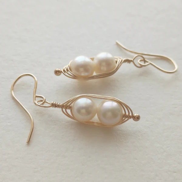 Gold Peapod Earrings - Two Peas in a Pod Dangle Earrings for Women | Elegant Jewelry Gift for Mother's Day, Valentine's Day & Special Occasions