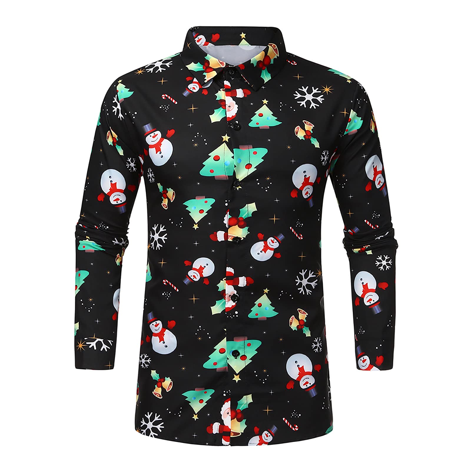 Men's Christmas Dress Shirts 2023 - Santa & Snowflake Print Long Sleeve Button Down Shirts for Business Casual Wear | Holiday Office Party & Family Gathering Attire