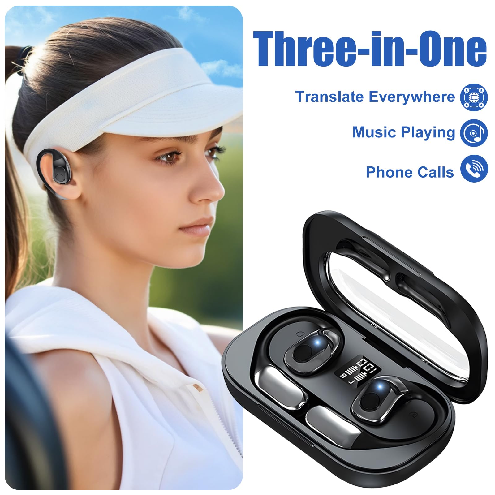 AI Translator Earbuds - Real-Time 144 Language Translation Wireless Bluetooth Earbuds, 3-in-1 Instant Two-Way Translator for Travel, Business Meetings & Language Learning | Perfect for International Travel, Business Negotiations & Study Abroad