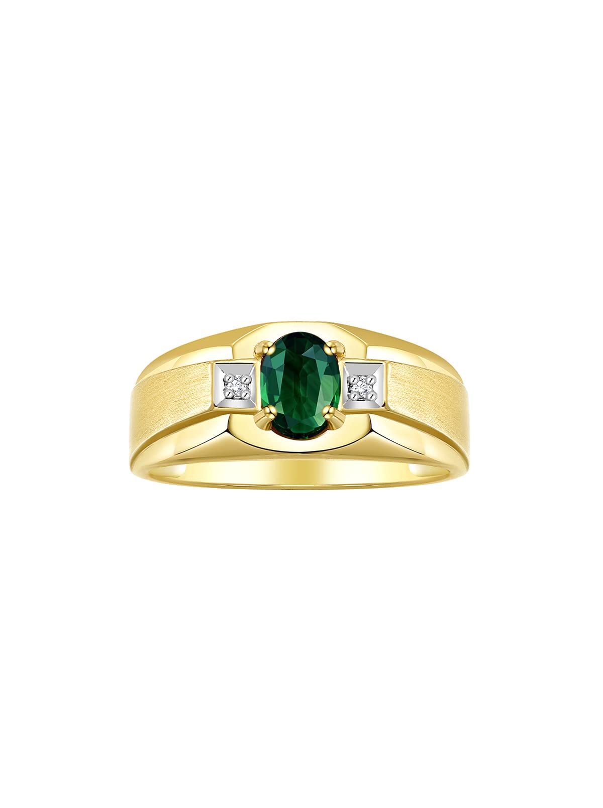 Rylos Men's Classic 7X5MM Oval Gemstone & Diamond Ring - Yellow Gold Plated Silver Birthstone Ring for Men, Sizes 8-13 | Perfect for Weddings, Anniversaries, Gifts & Everyday Wear