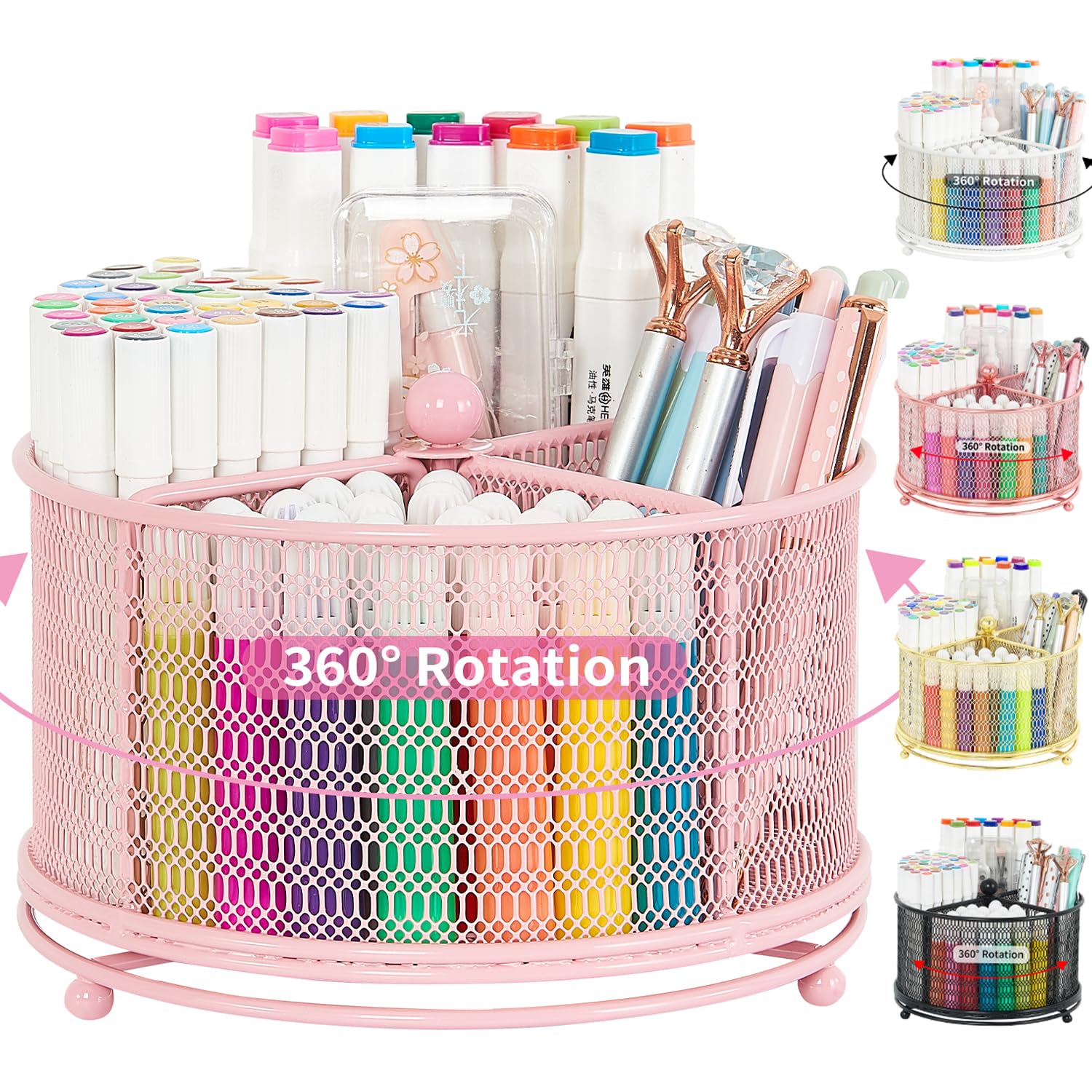 360-Degree Rotating Pencil Holder - Desk Organizer for Pens, Markers & Art Supplies | Pink Office & School Accessories | Perfect for Artists, Students & Workspaces