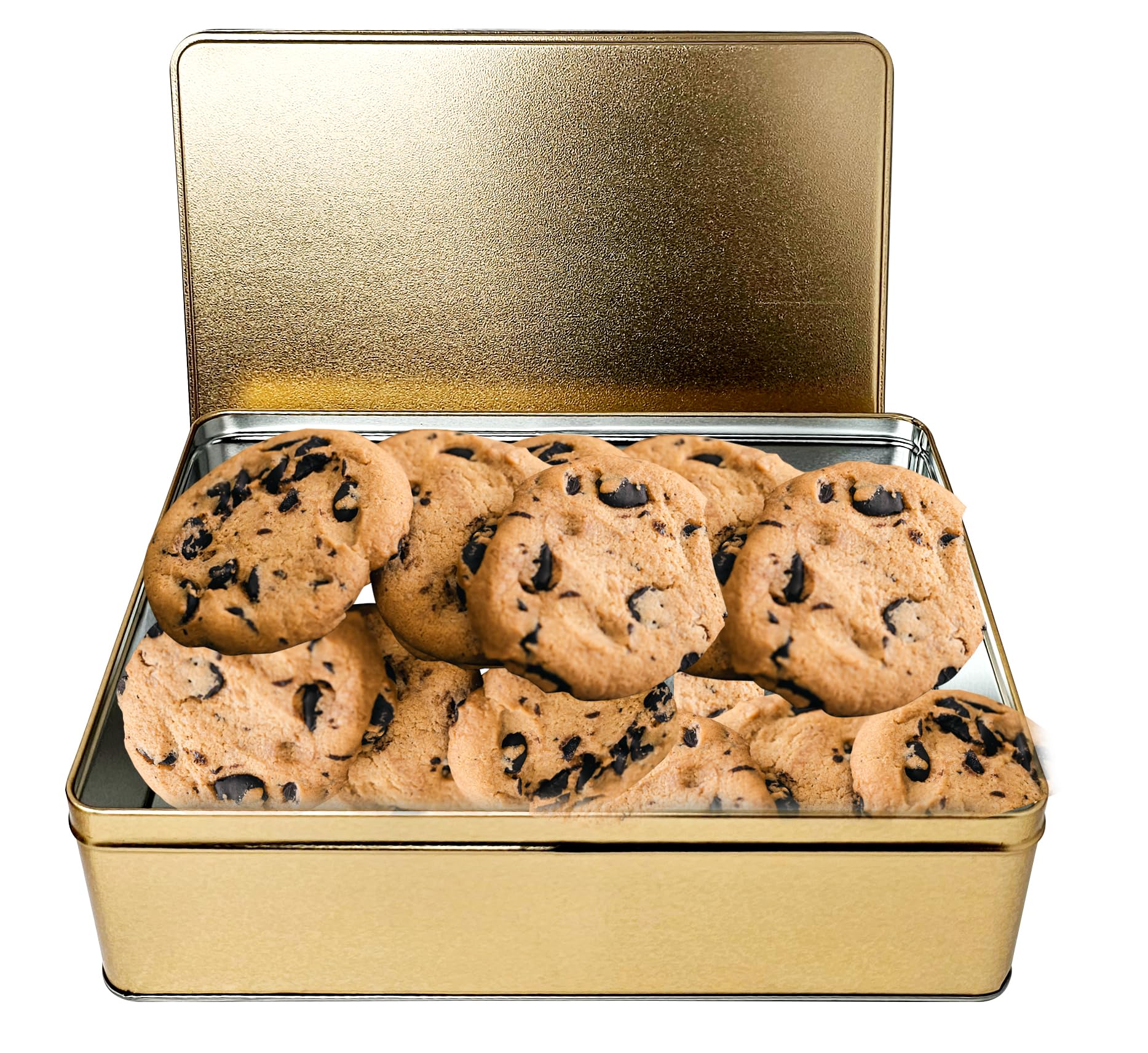 Premium Gold Cookie Tins with Lid - 10.5 x 8 x 3.25 Inch Airtight Storage Container for Cookies, Candy, Cakes, Snacks & Nuts - Perfect for Holiday Gifts, Party Favors and Kitchen Organization