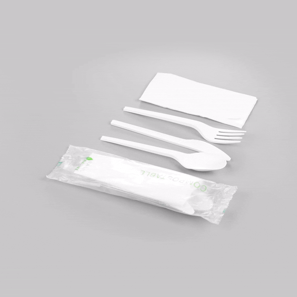 Eco-Friendly Compostable CPLA Plastic Cutlery Set - 100-Piece White Utensils with Heat-Resistant Forks, Knives & Spoons (6.5