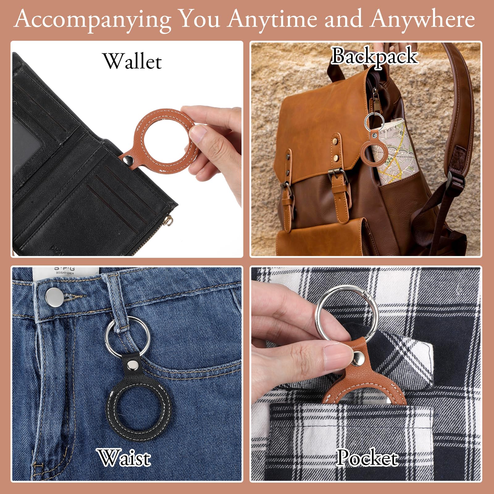 2 Pack PU Leather Coin Holder Keychain - Waterproof AA Sobriety Coin Pouch for 34mm Tokens & Medallions - Perfect for Recovery Meetings, Travel & Collectible Storage (Black, Brown)
