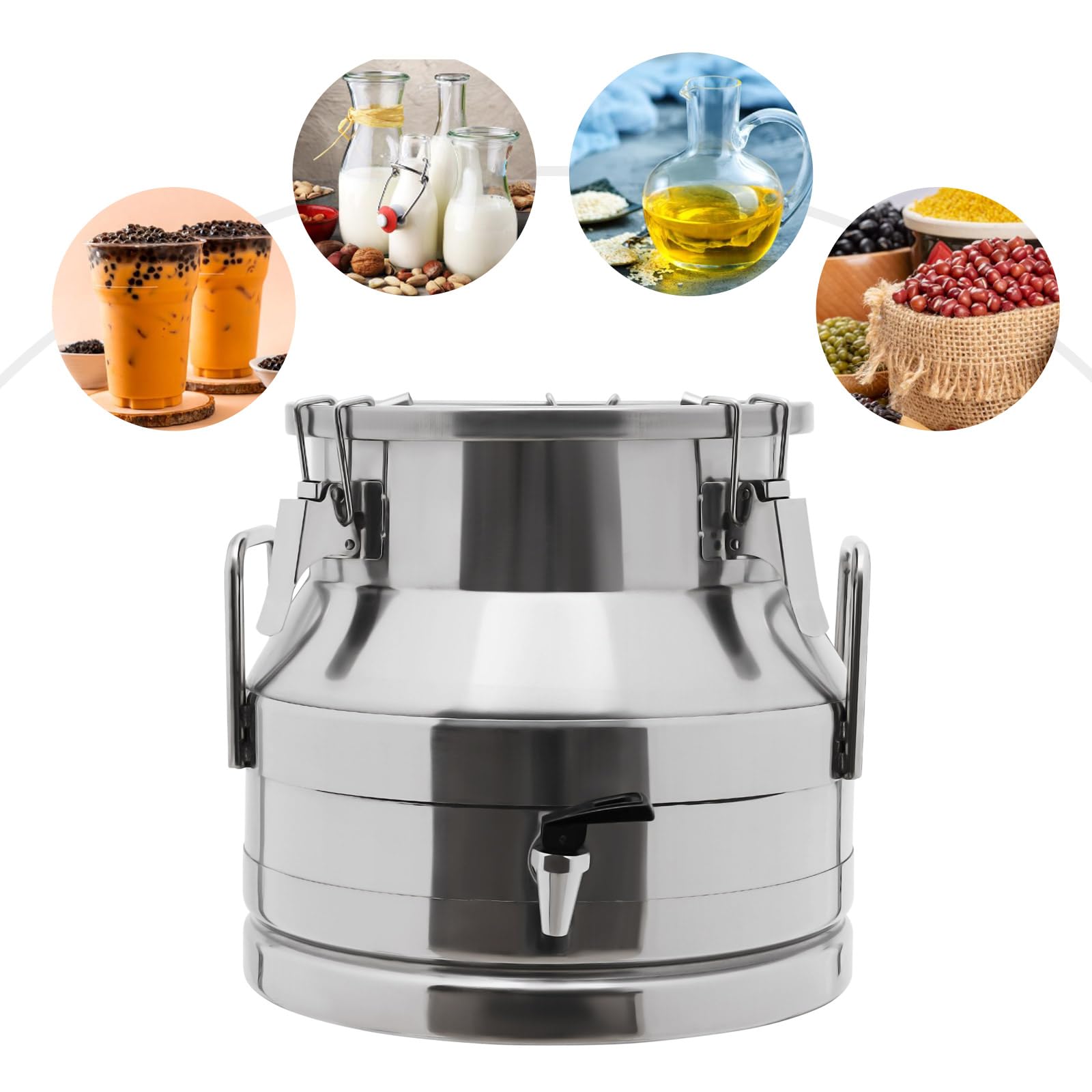 LOYALHEARTDY 12L/3.17Gal Stainless Steel Milk Can with Faucet & Lid - Food Grade Liquid Storage Container for Milk, Wine, Oil, Grains - Durable Transport Jug with 2 Handles - Perfect for Farm, Brewing, Kitchen & Commercial Use