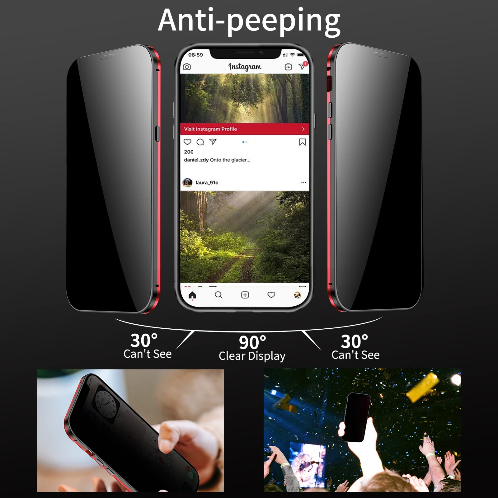 Premium Magnetic Privacy Case for iPhone 13 Pro Max - Anti-Spy Screen Protector & Full-Body Protection with Strong Double-Sided Magnet (Red) | Perfect for Office, Travel & Secure Mobile Banking
