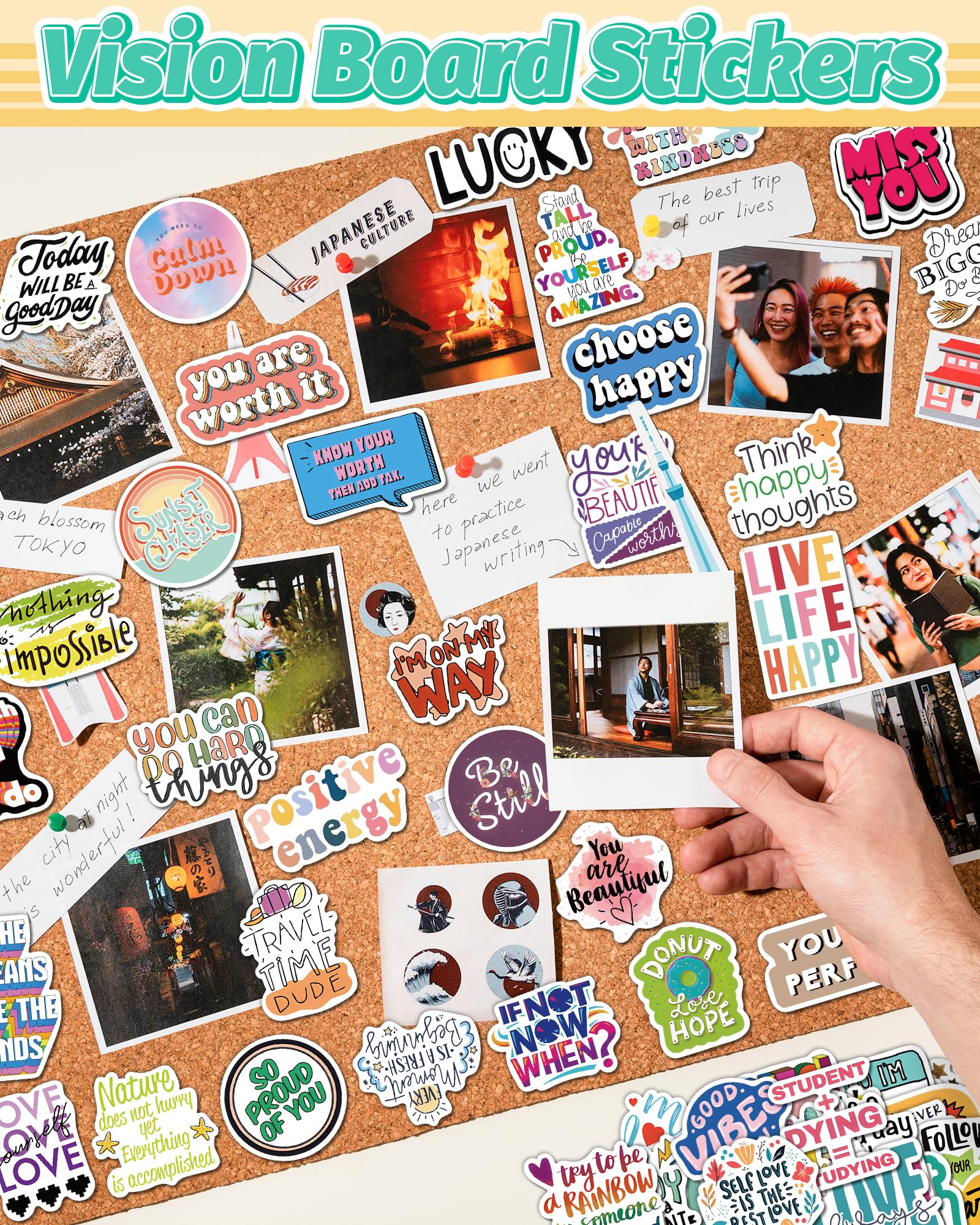 100 Pcs Motivational Stickers for Adults & Kids - Inspirational Water Bottle, Laptop & Vision Board Vinyl Stickers - Positive Affirmation Scrapbook Supplies for Mental Health - Perfect for DIY Journals, Planners & Self-Care Projects
