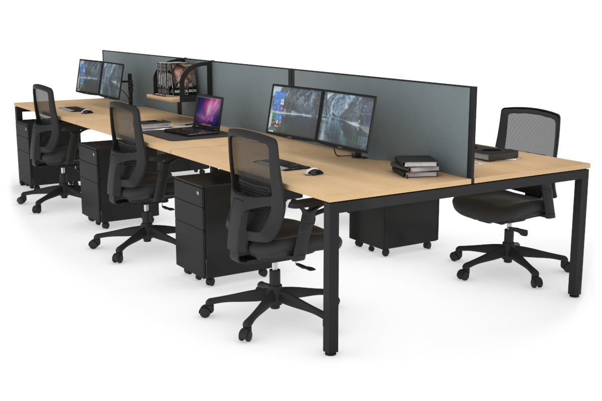6-Person Office Workstation with Quadro Square Legs - 1600L x 800W Dimensions, Cable Management Scallop for Organized Workspace - Perfect for Open Office Layouts, Team Collaboration & Modern Workspaces